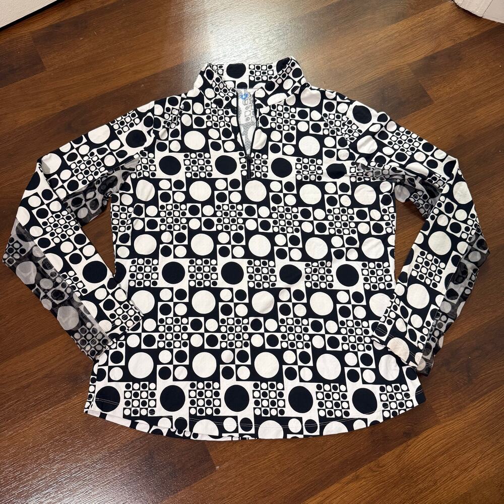 IBKUL Elise Long Sleeve 1/4 Zip UPF Protection Polka Dot Sz L Golf Pickleball - Picture 2 of 9